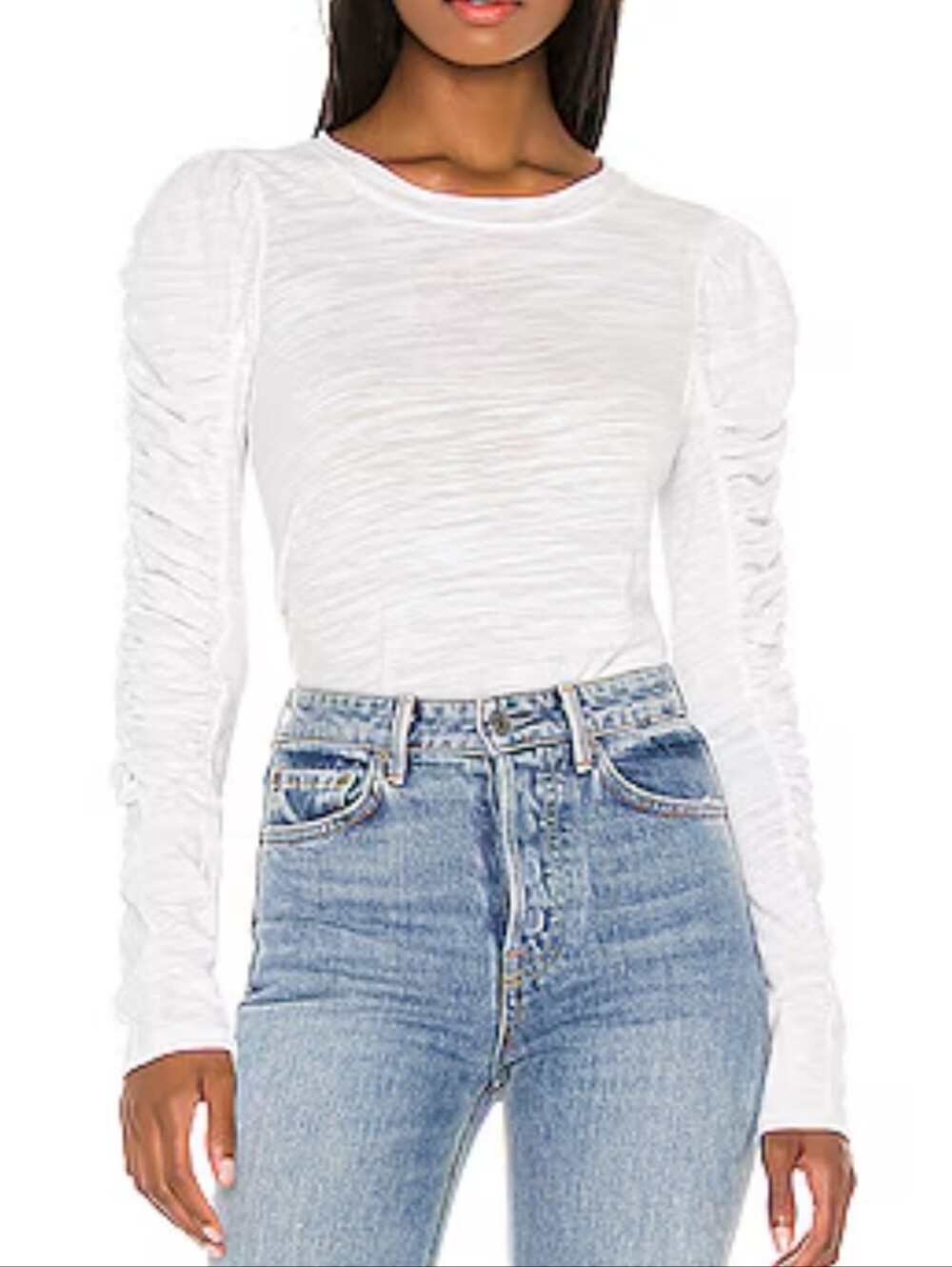 Free People We The Free Natasha Ruched Long Sleeve Tee in white